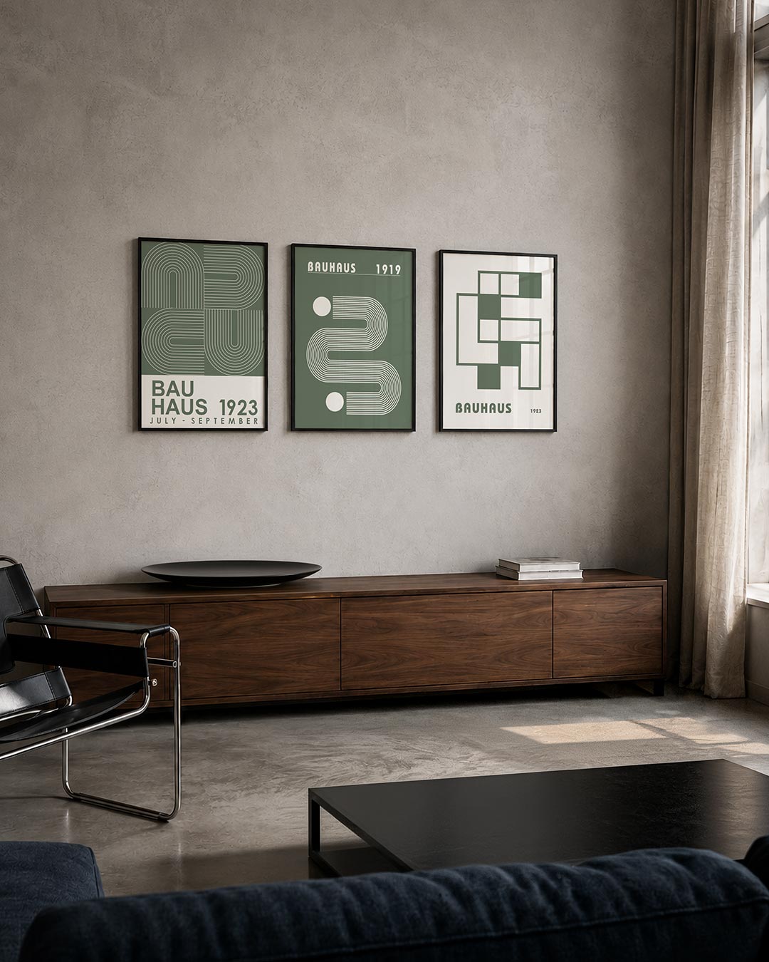 Lijnen en bochten driedelige posterset – deze posterset in drie delen toont een spel van lijnen en bogen in een harmonieus
