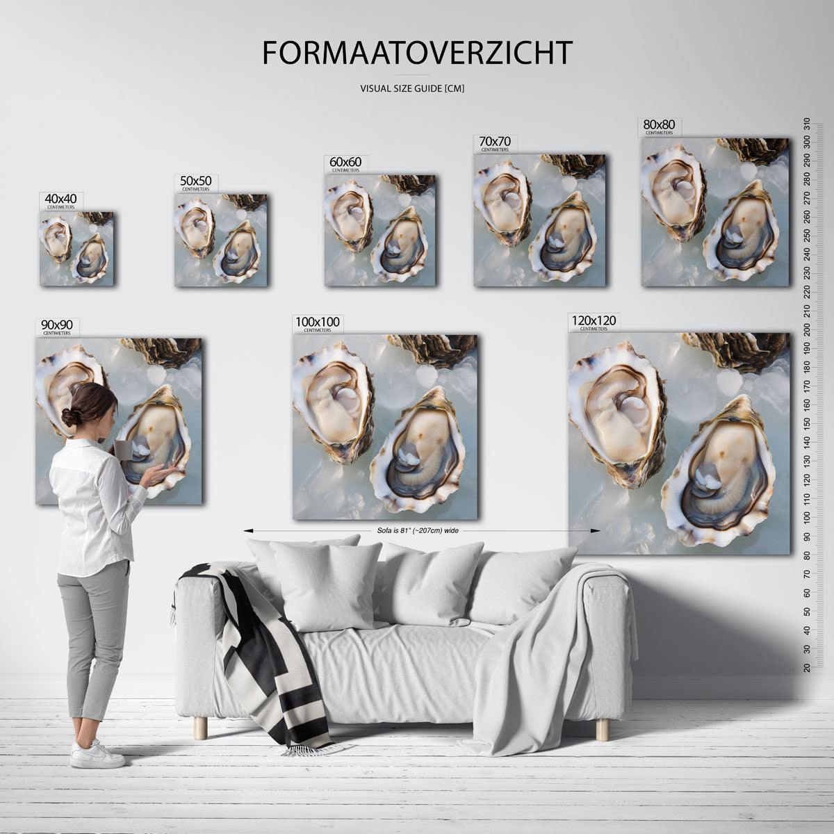 Open oesters op ijs – vierkante muurposter voor keuken of eethoek