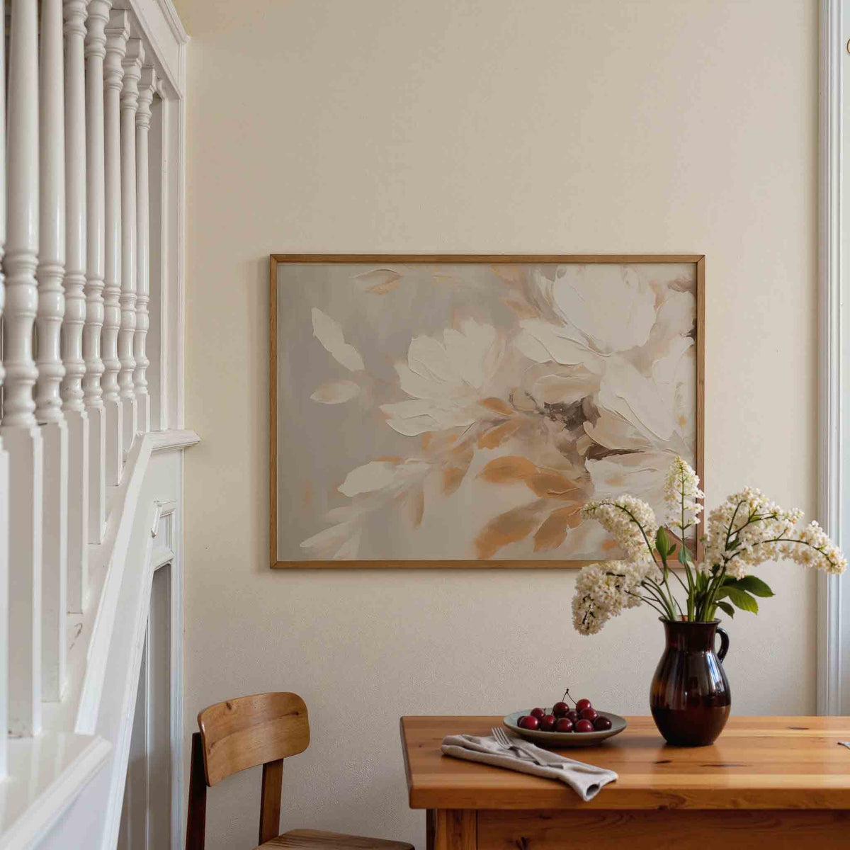 Bloemen in beige – botanische poster in liggend formaat