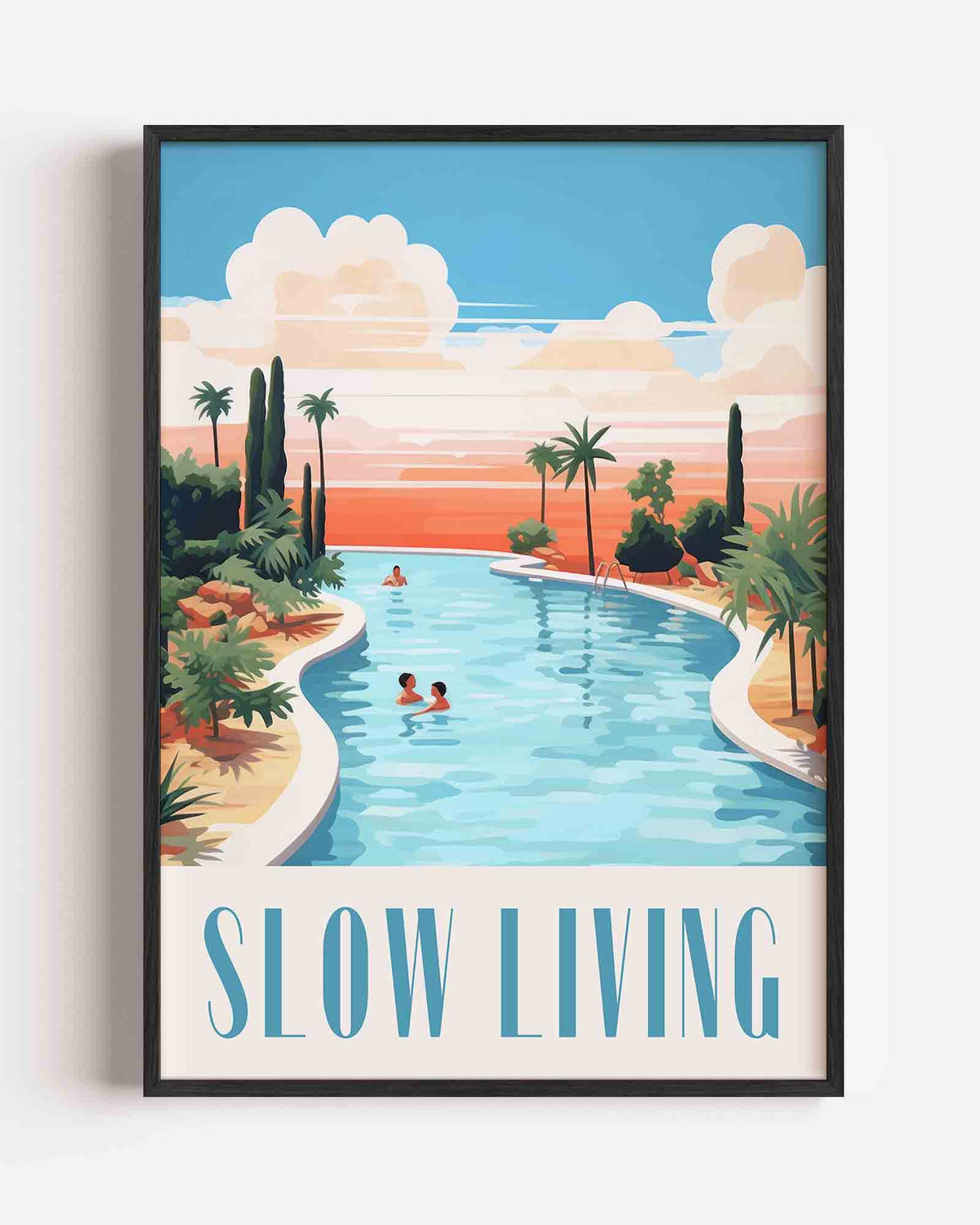 Zwembad en palmbomen – keuken portret poster als wanddecoratie