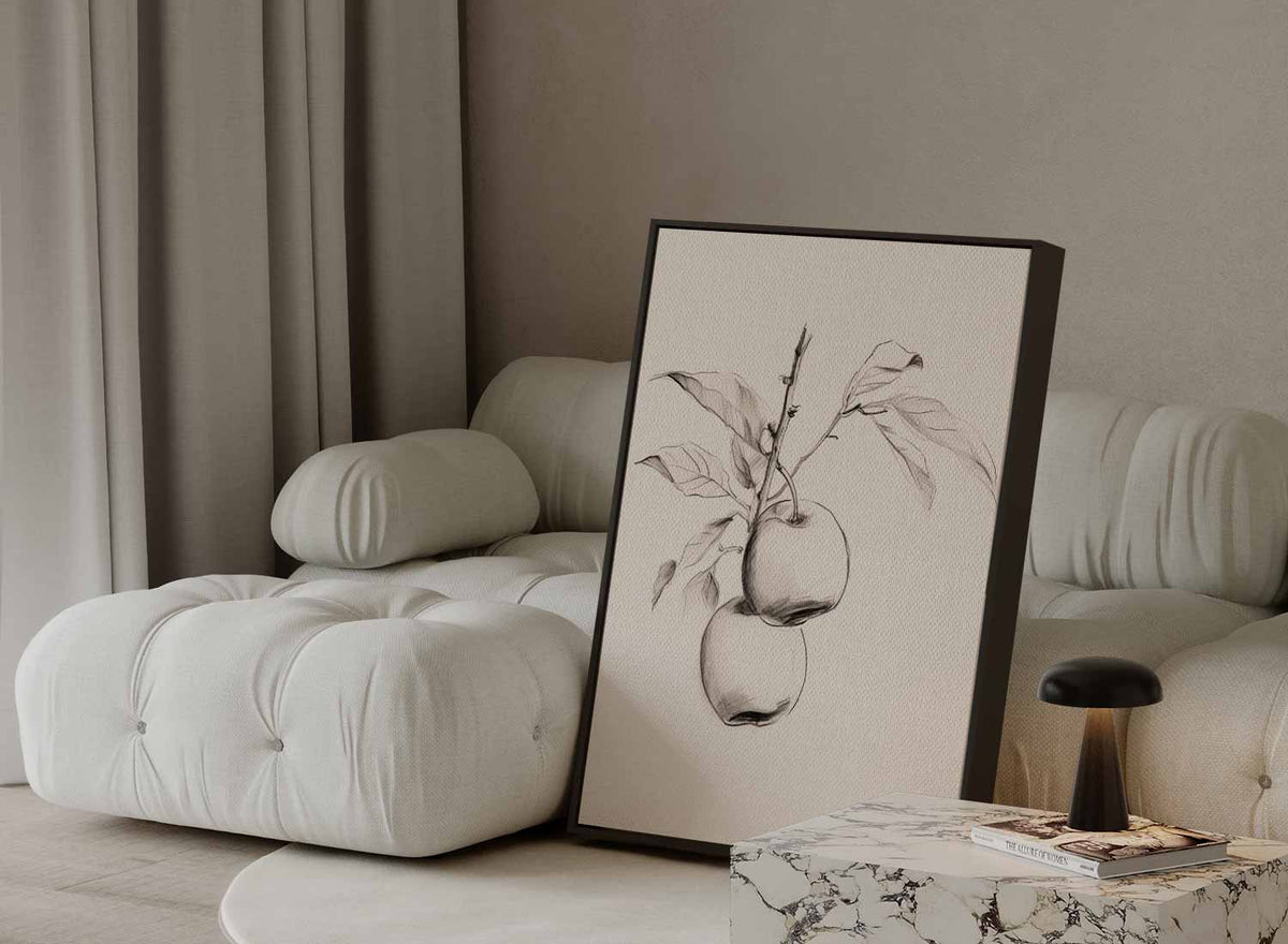 Sierlijke Potloodschets van Appeltak – staande wandkunst voor woonkamer of interieur