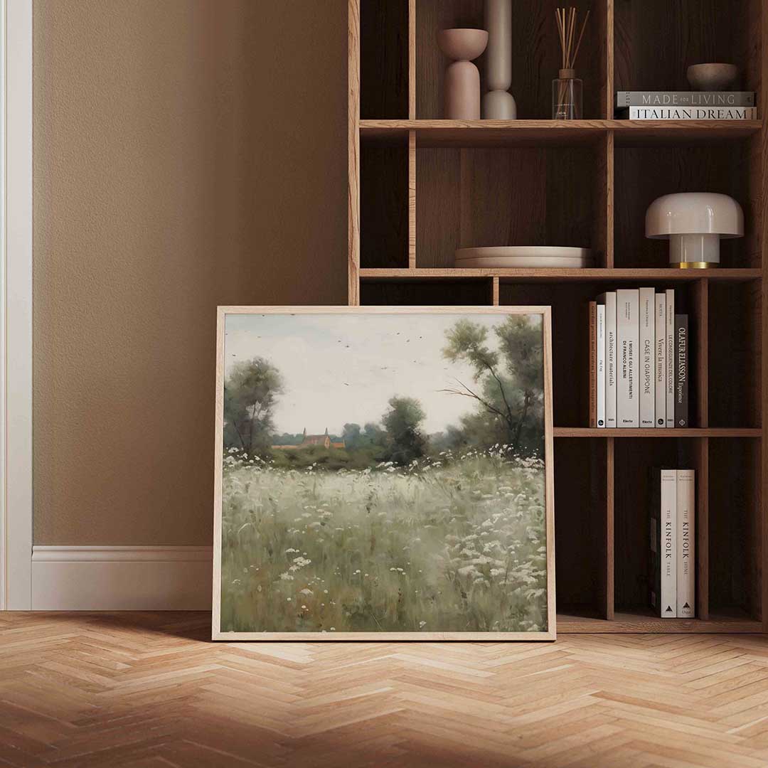 Landschap met bloemen – vierkante vintage wanddecoratie van WallArtistic
