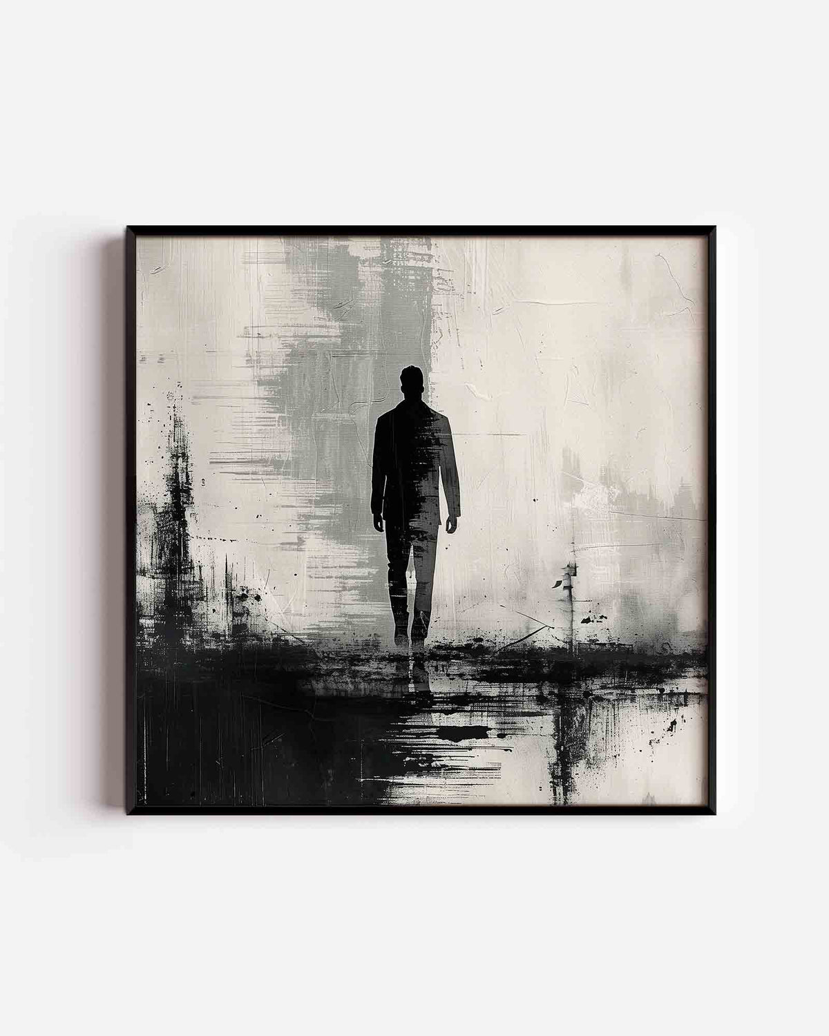 Silhouet van wandelende man – abstracte vierkante poster als wanddecoratie