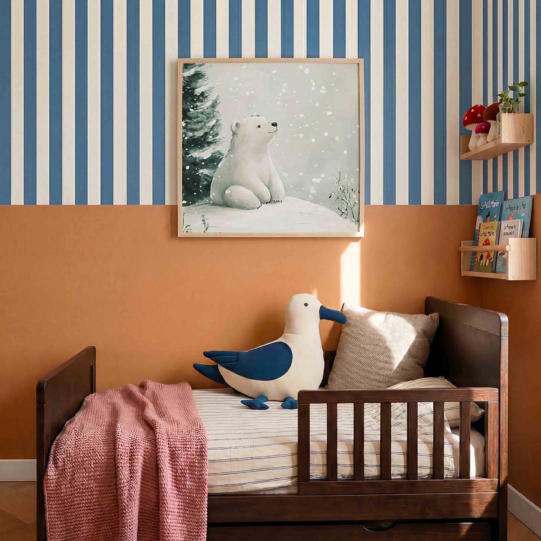 Witte beer in sneeuw – kids poster in vierkant formaat