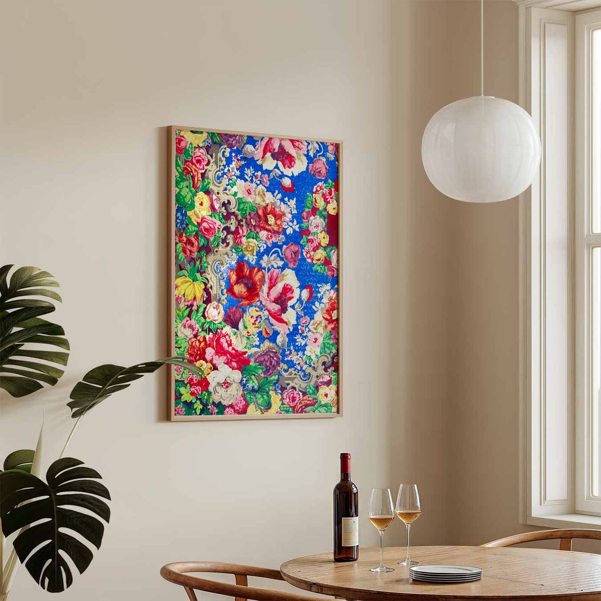 Bloemenpracht op een Hemelsblauwe Achtergrond – staande Popart wanddecoratie van WallArtistic
