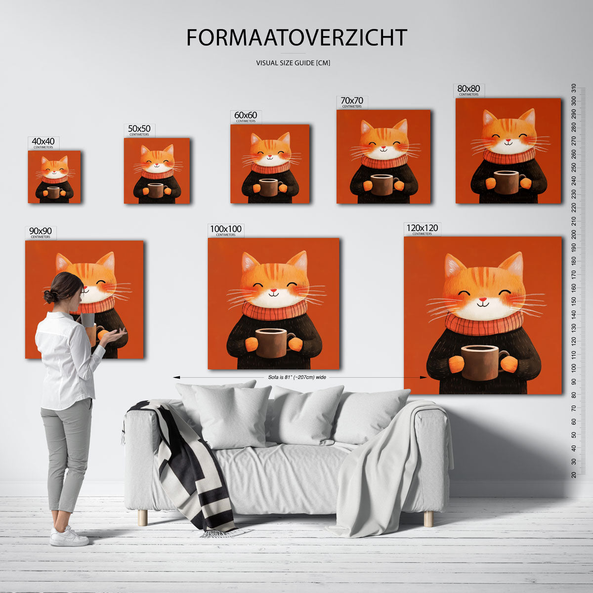 Kat met mok – vierkante muurposter voor de kinderkamer