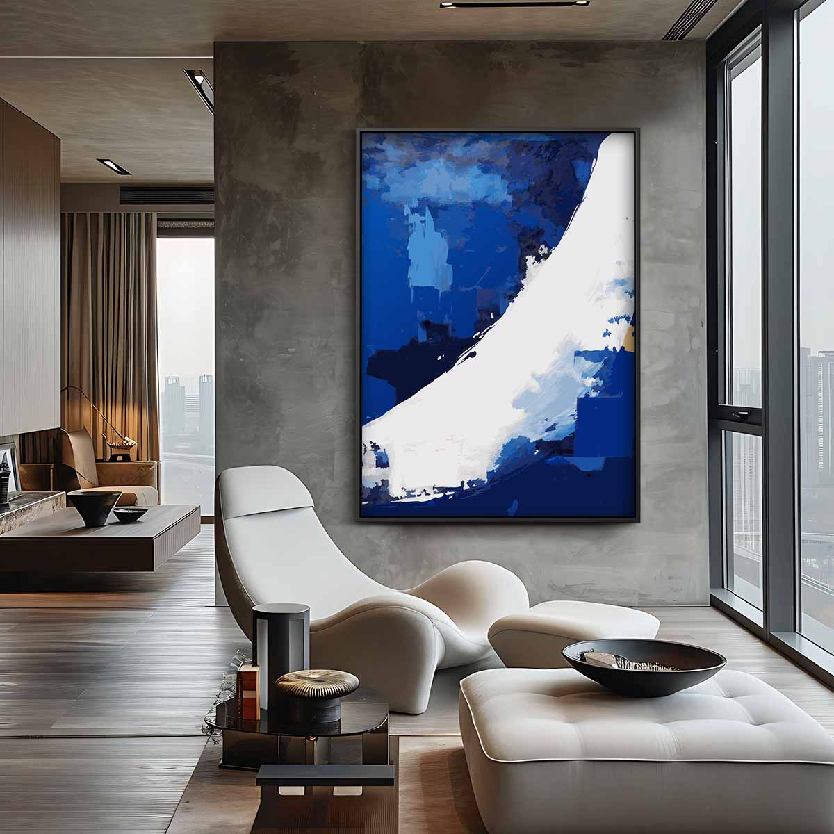 Golvende Blauw – canvas wanddecoratie in portret formaat