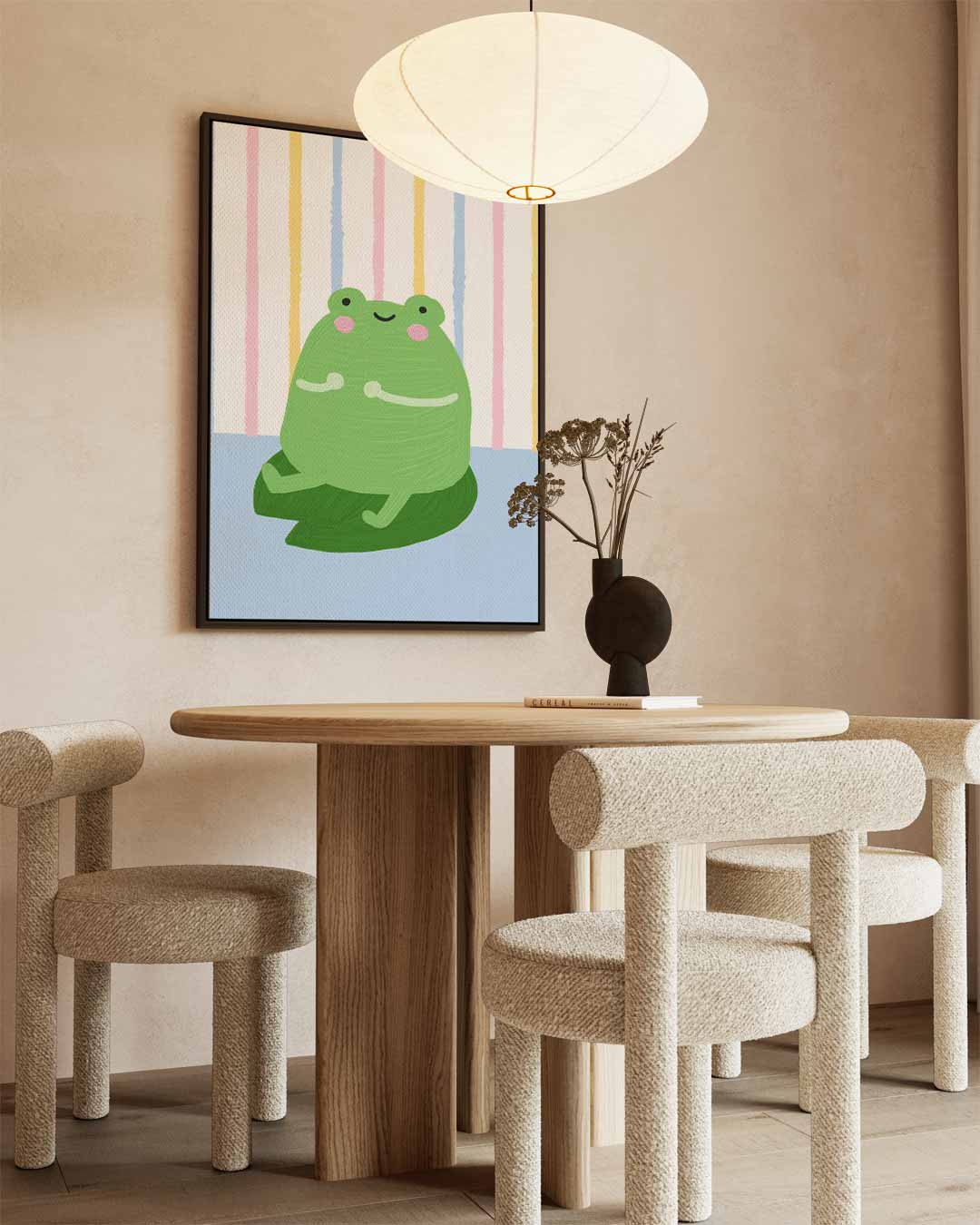 Vrolijke Kikker op Blad – staand kunstwerk voor modern interieur