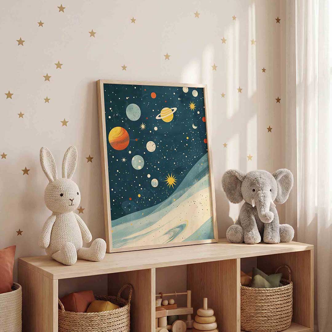 Planeten en sterren – staande kinderkamer wanddecoratie van WallArtistic