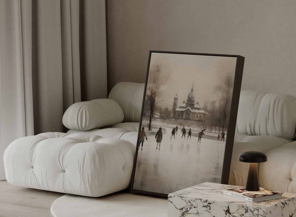 Winterse Schaatspret – plexiglas wanddecoratie in portret formaat