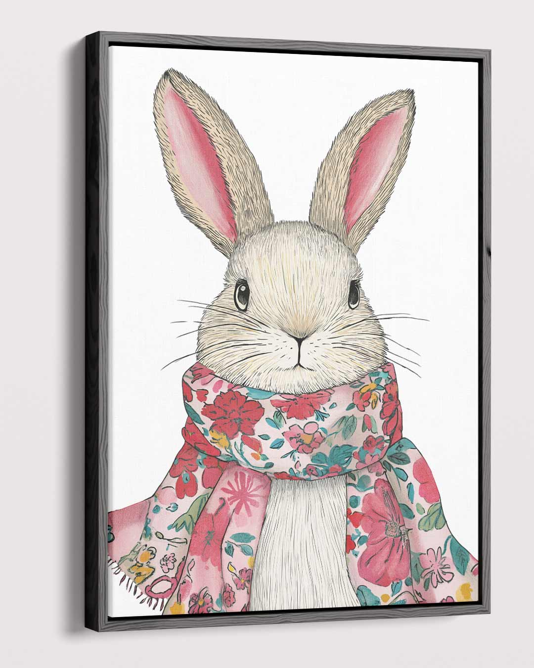 Schattig Konijn met Bloemensjaal – plexiglas wanddecoratie in portret formaat