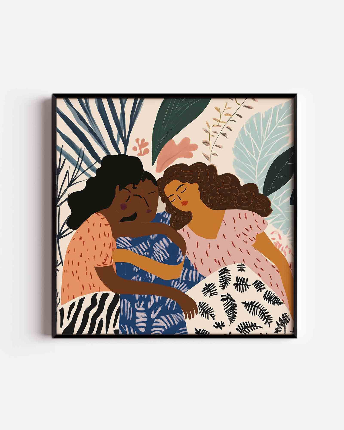 Drie figuren met bladeren – moderne vierkante poster als wanddecoratie
