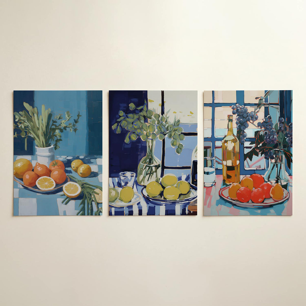 Fruit en bladeren – driedelige posterset in interieur