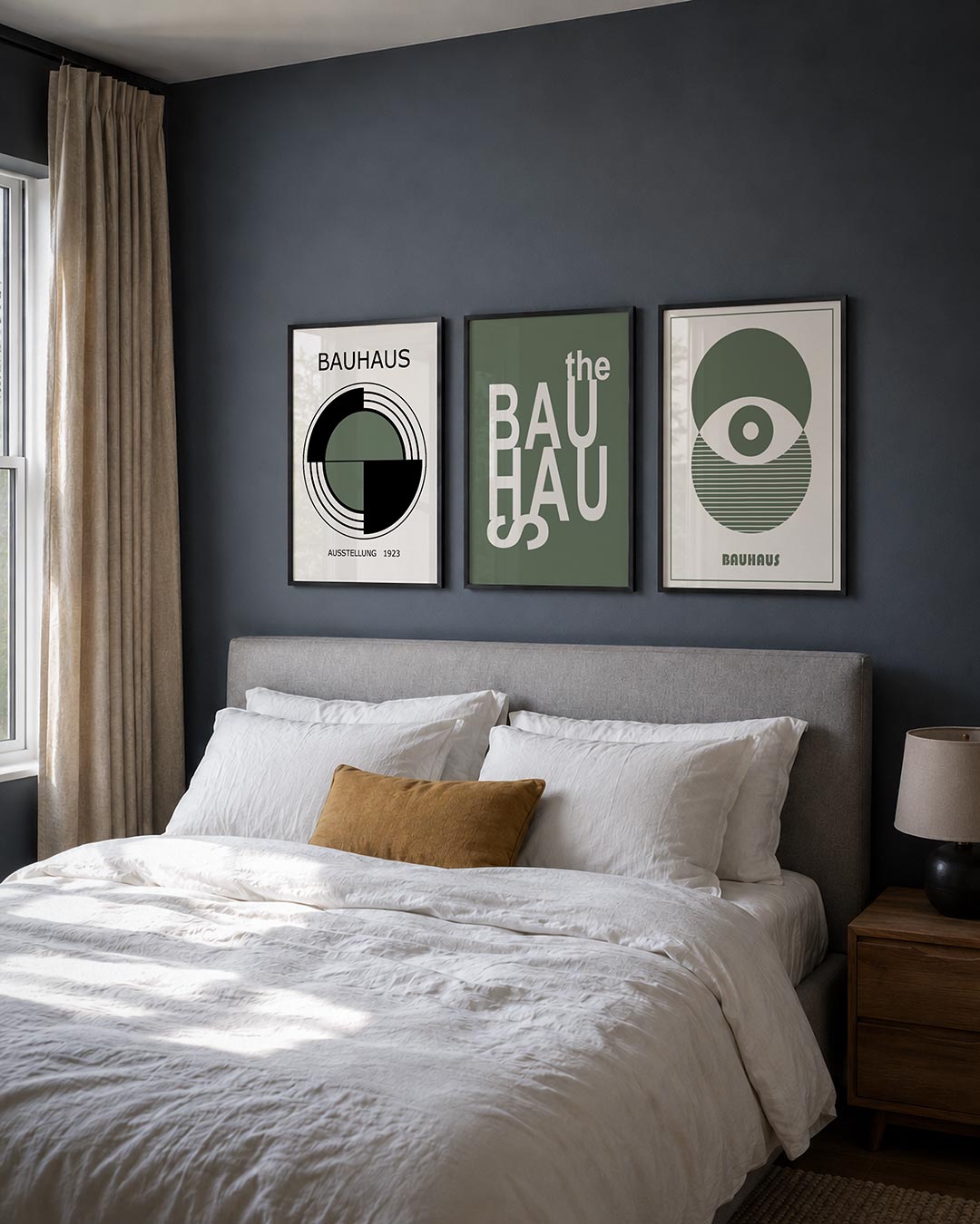 Cirkelritme en lijnen posterset – detailweergave – deze posterset in drie delen toont een centrale cirkel met halve zwarte