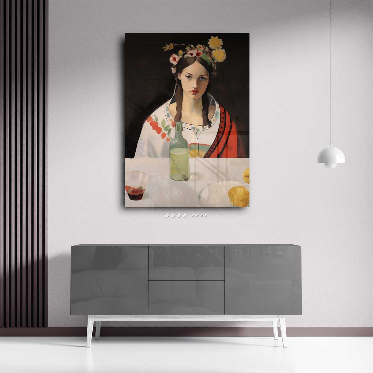 Bloemen en Stilte – plexiglas wanddecoratie in portret formaat