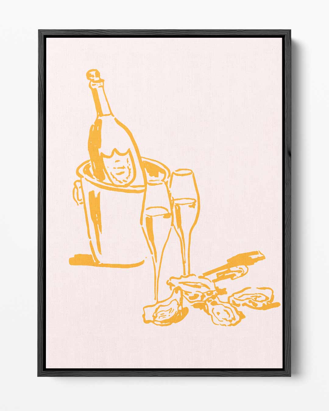 Champagne en Oesters Schilderij – portret kunstwerk als wanddecoratie