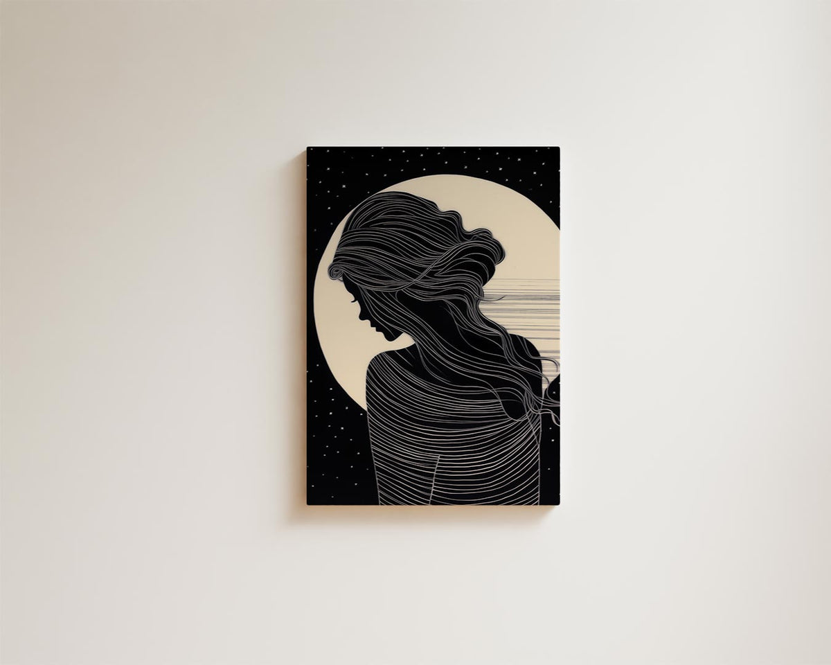 Mysterieuze Nachtsilhouette – kunstwerk met zwarte baklijst