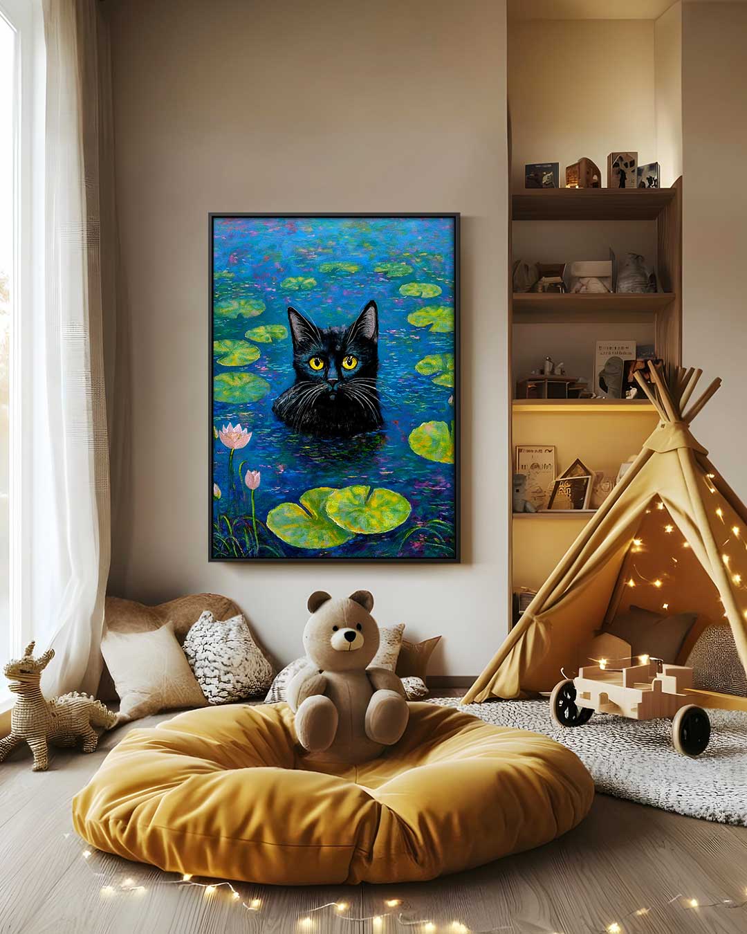 Gatto tra le ninfee Opera d'arte