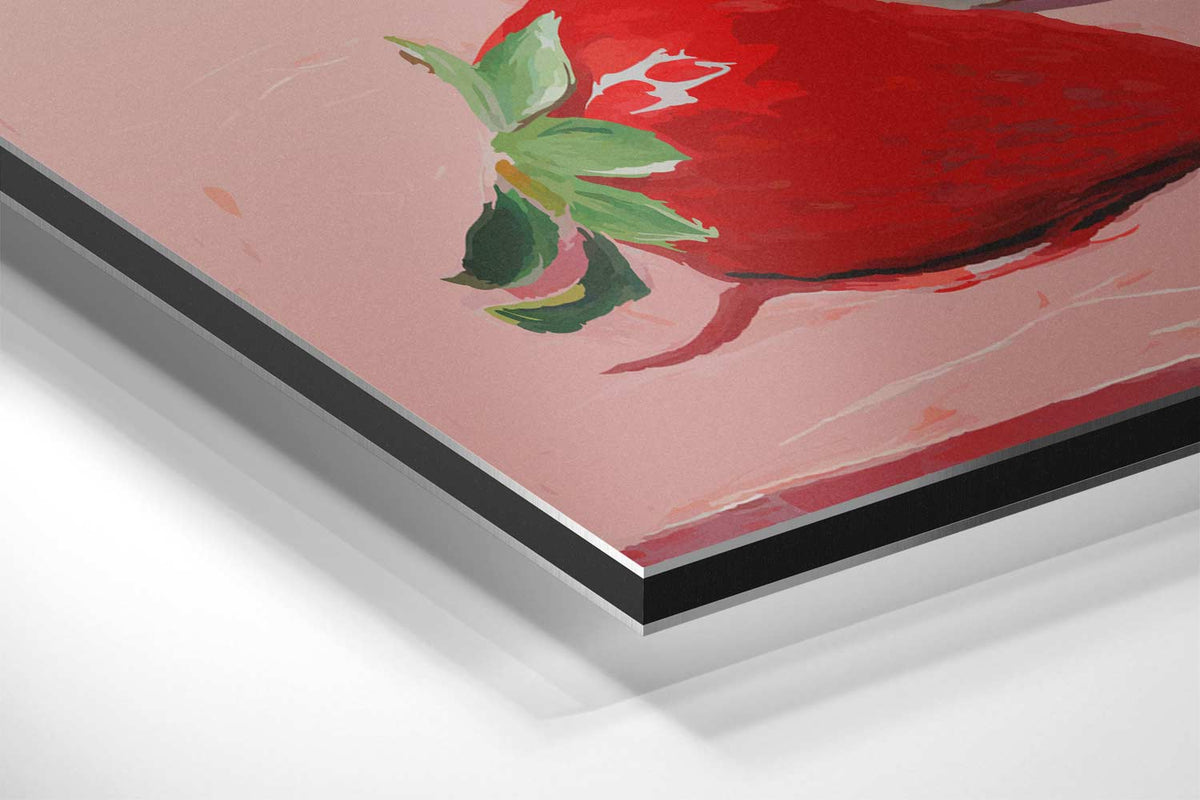 Aardbeien in Bloemenschotel – canvas kunstwerk als wanddecoratie
