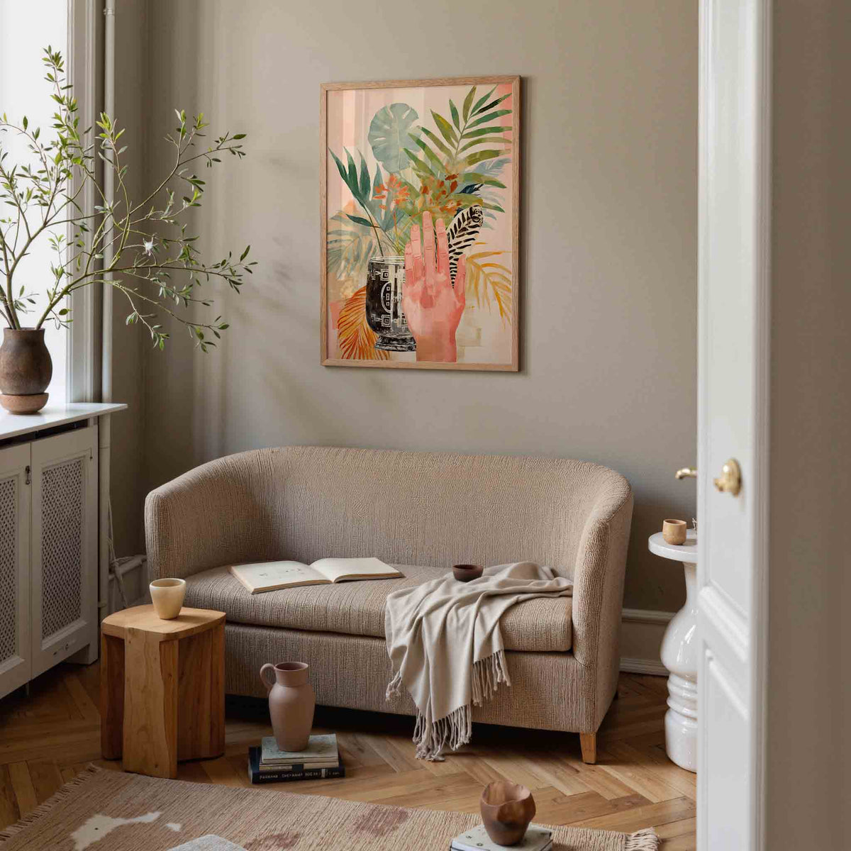 Hand en bladeren – botanische poster in staand formaat
