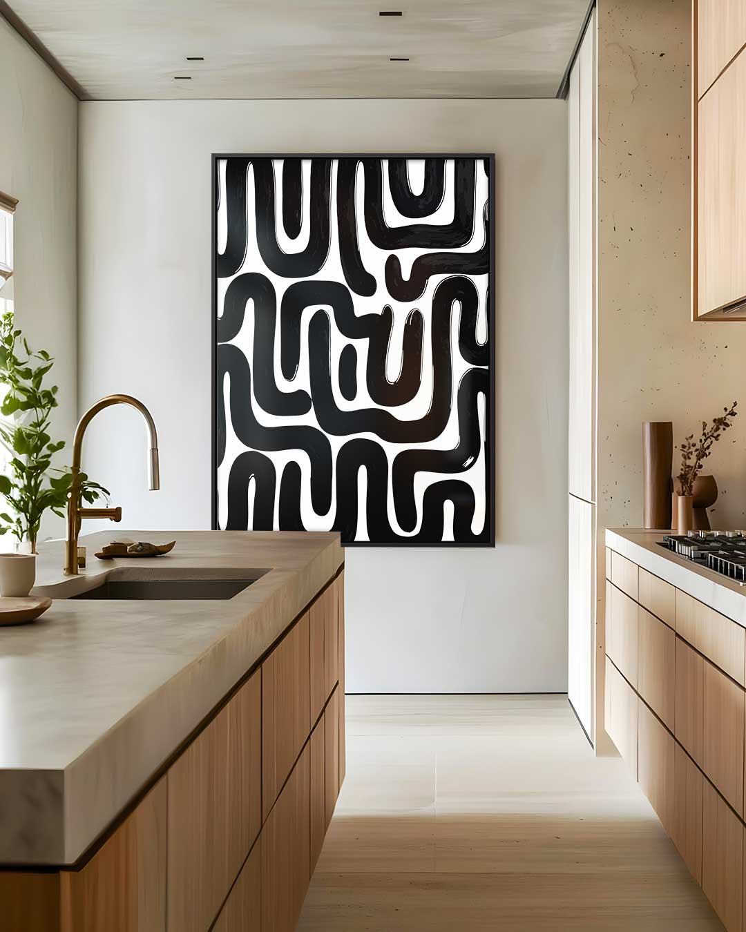Abstracte Zwarte Patroonkunst – dibond wanddecoratie in staand formaat