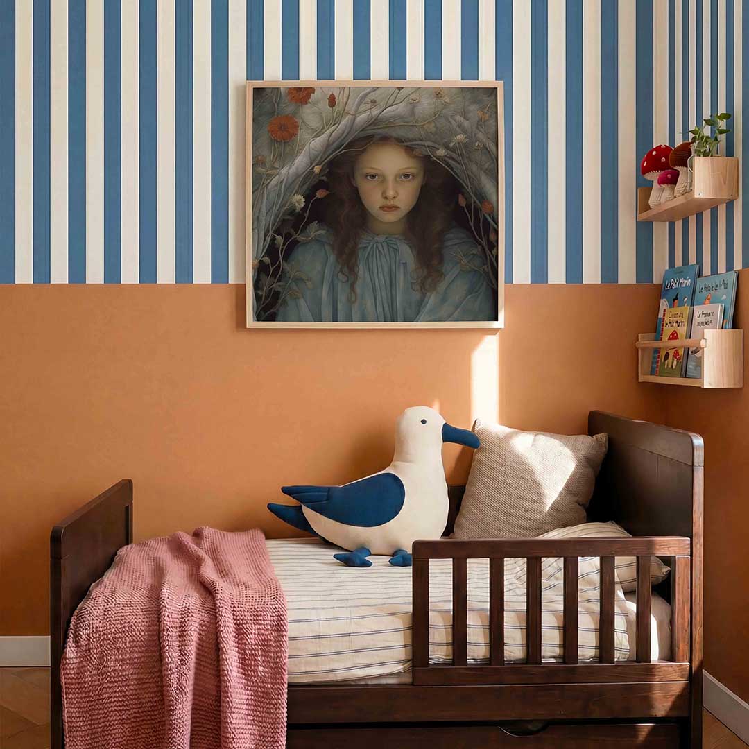 Meisje met bloemen – kids poster in vierkant formaat