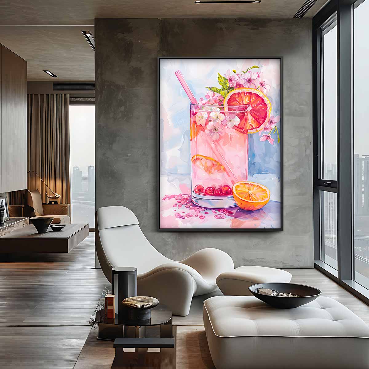 Verfrissende Citrus Illusie – staande wandkunst voor woonkamer of interieur
