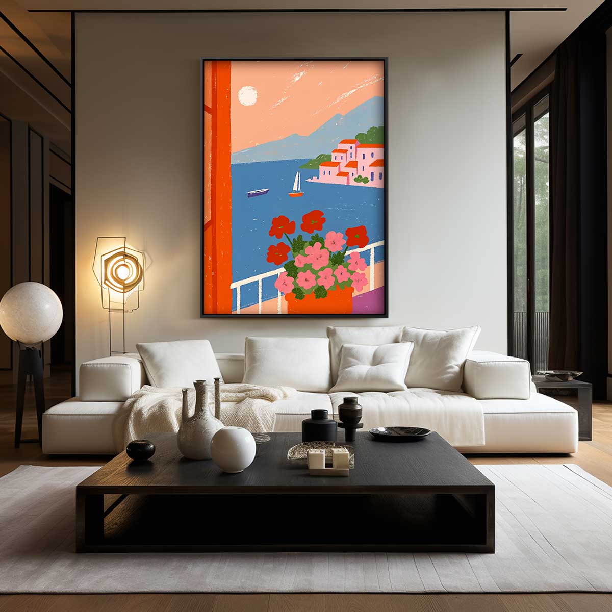 Uitzicht op Bloemrijke Haven – kunstwerk met zwarte baklijst