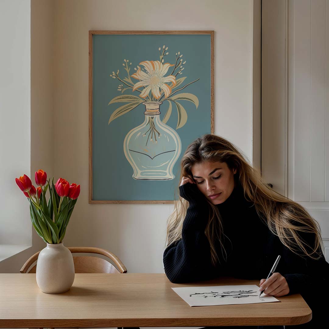 Bloemen in Vaas – staande muurposter met abstracte vormen