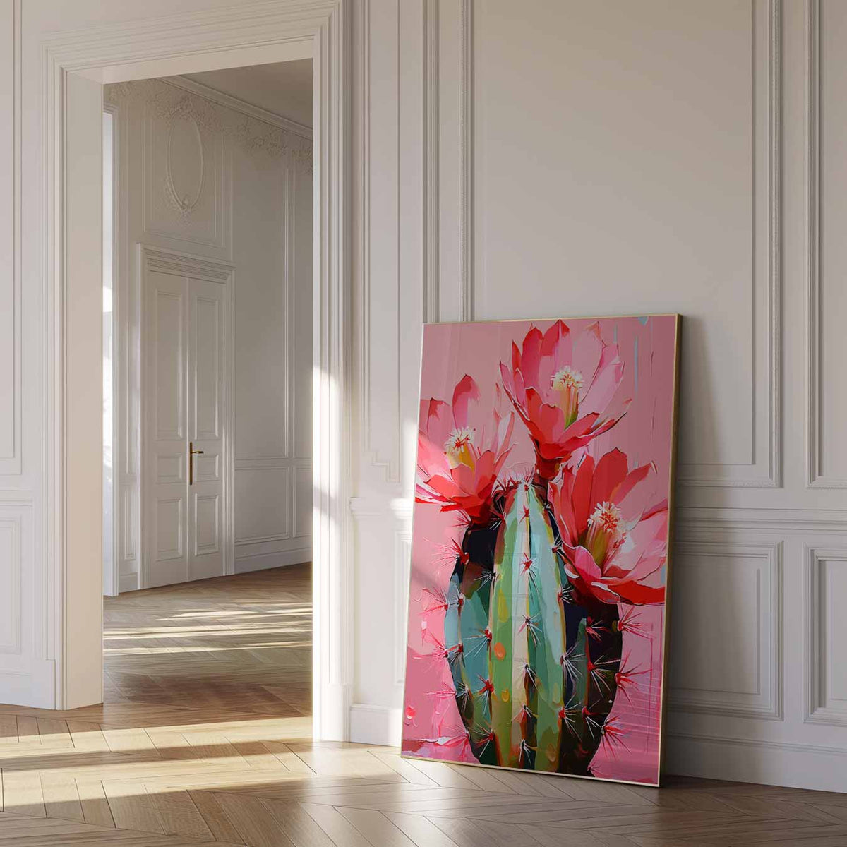 Bloeiende Cactus Kunstposter – paas poster als vrolijke staande wanddecoratie