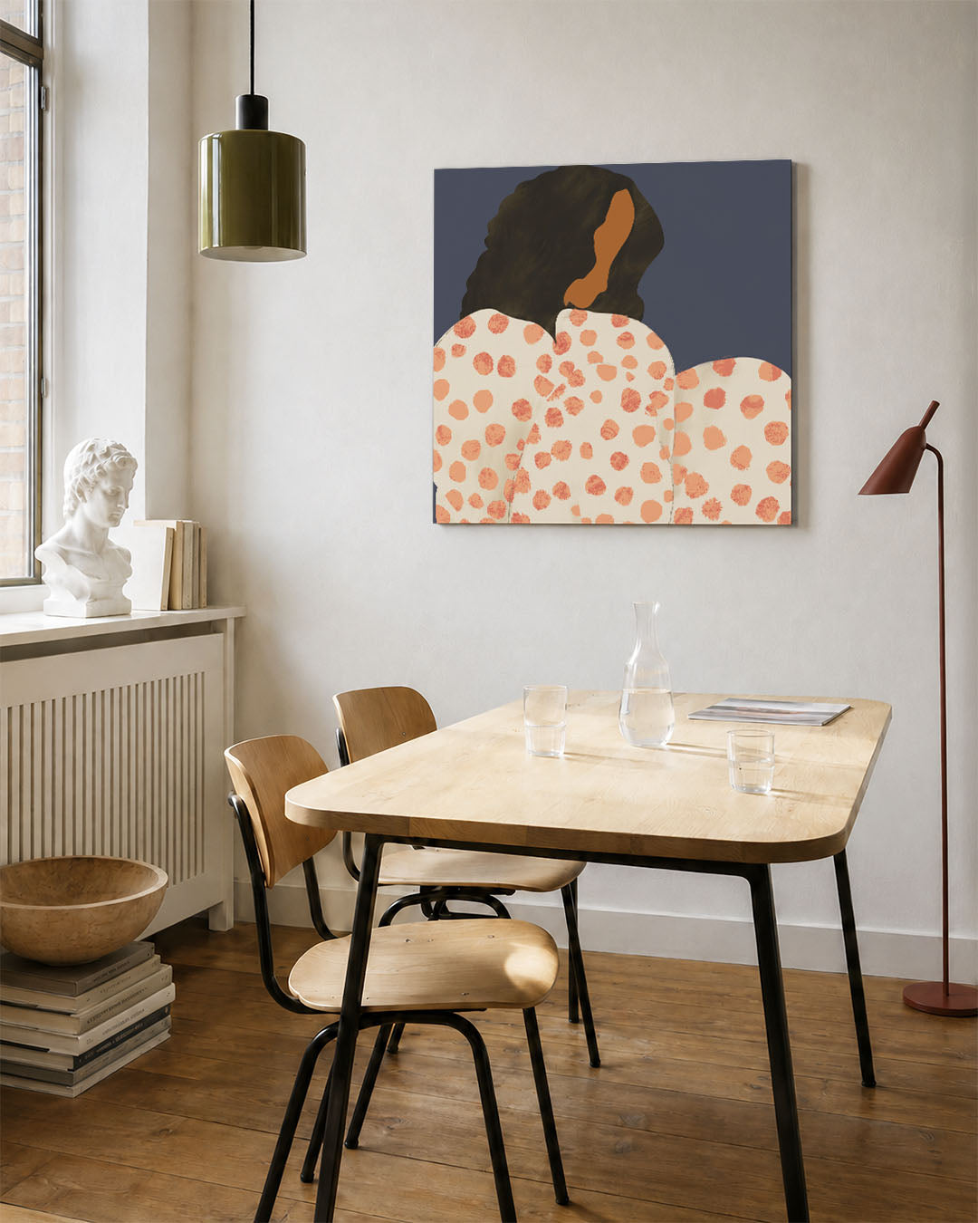 Vrouwelijke silhouet kunstwerk – vierkante wanddecoratie – dit kunstwerk toont een vrouwelijk silhouet met een patroon van