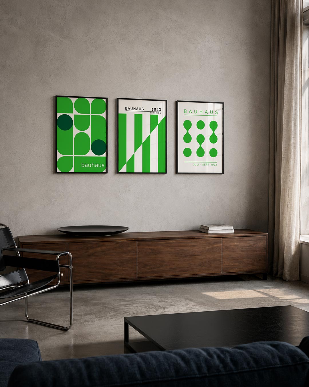 Groene vormenmix driedelige posterset – deze posterset in drie delen toont een speelse mix van groene vormen. Halve cirkels