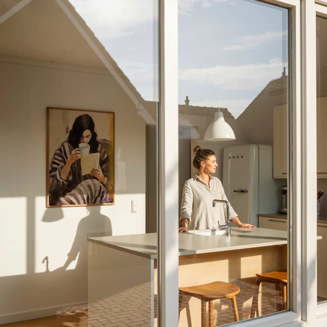 Rustmoment met Koffie en Boek – keukenposter in staand formaat