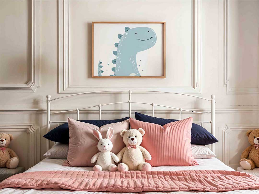 Blauwe dinosaurus – kids poster in liggend formaat