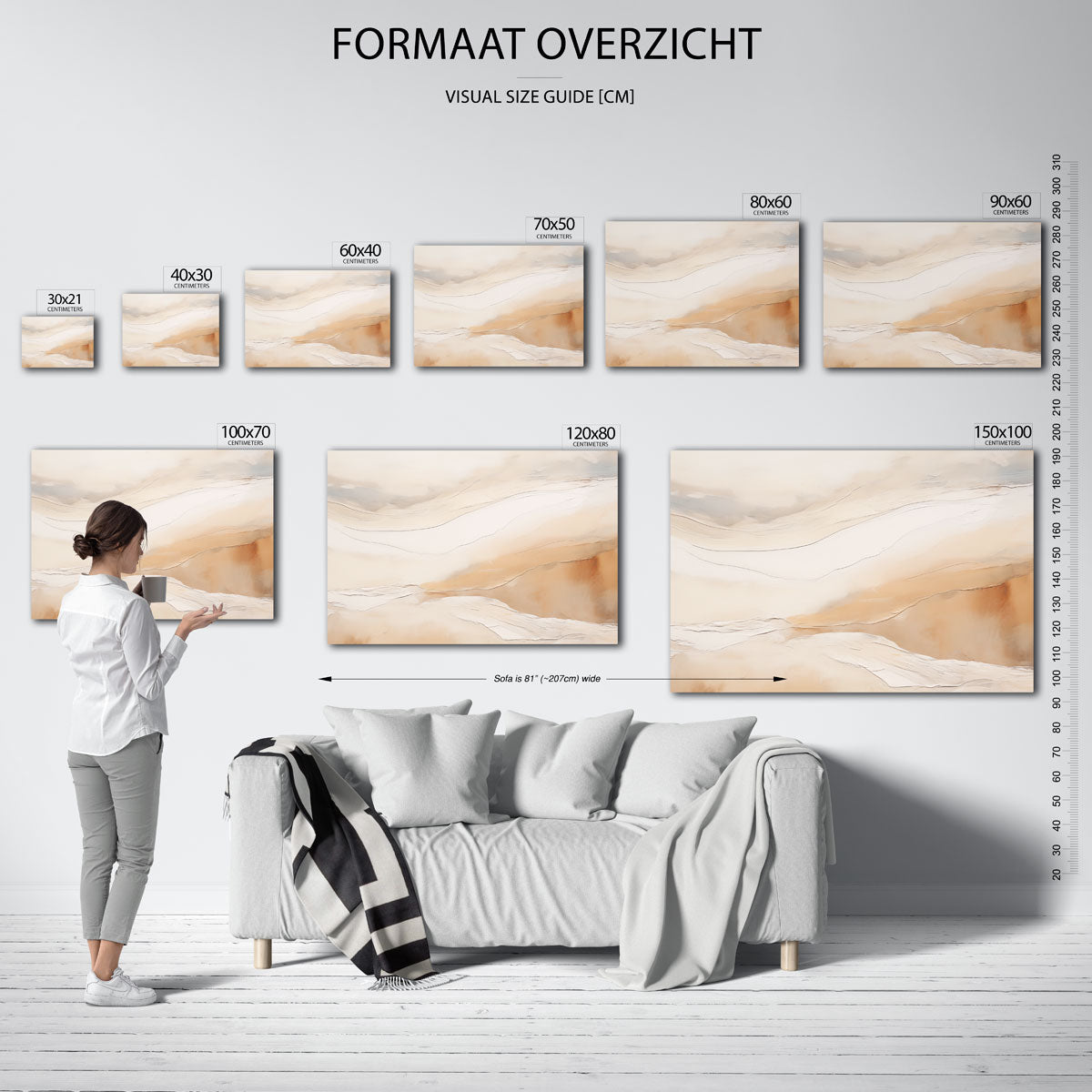 Abstracte beige en witte – liggende muurposter met abstracte vormen
