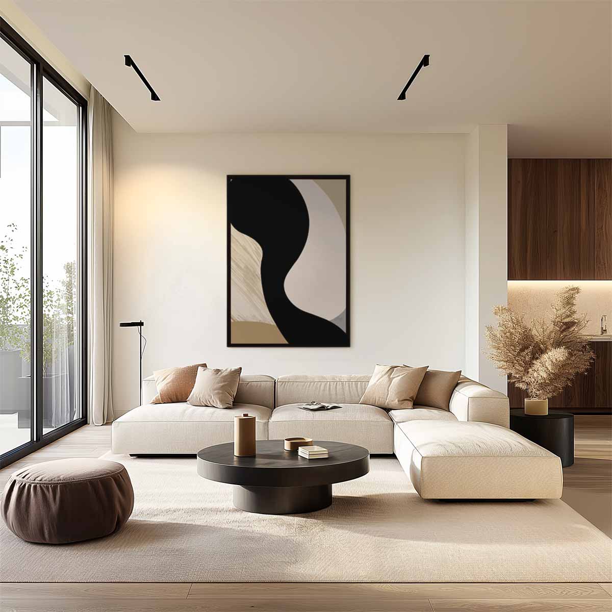 Abstracte Vormen in Beige – plexiglas wanddecoratie in portret formaat