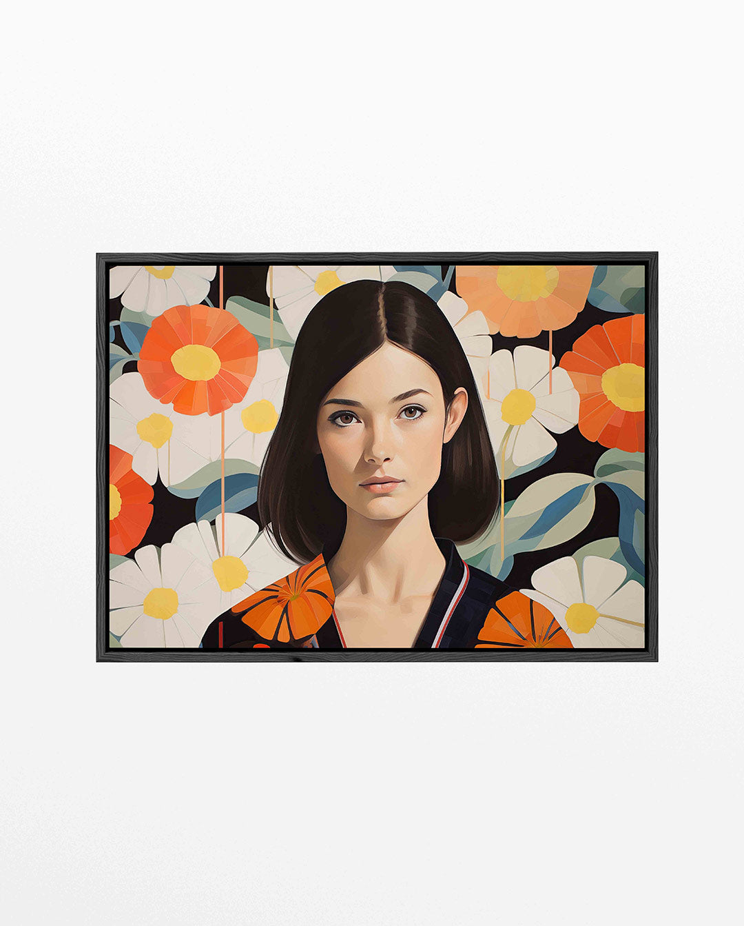 Vrouw met bloemen – liggend portret kunstwerk
