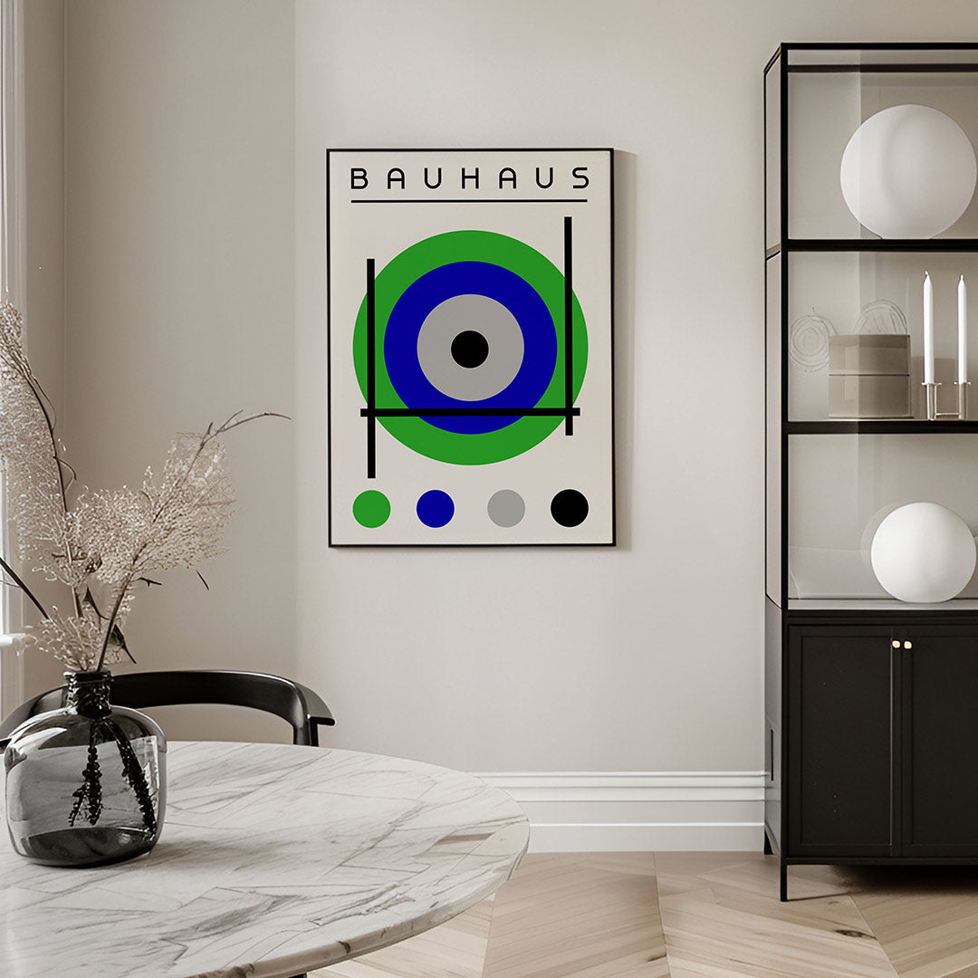 Cirkel en lijnen – geometrische Bauhaus poster in staand formaat