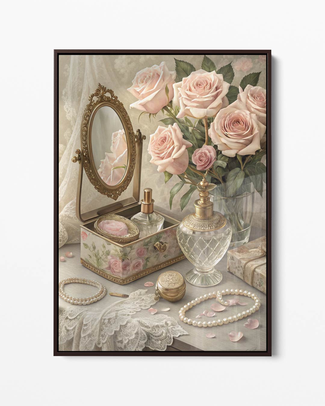 Rozen en Parelglans – portret kunstwerk als wanddecoratie
