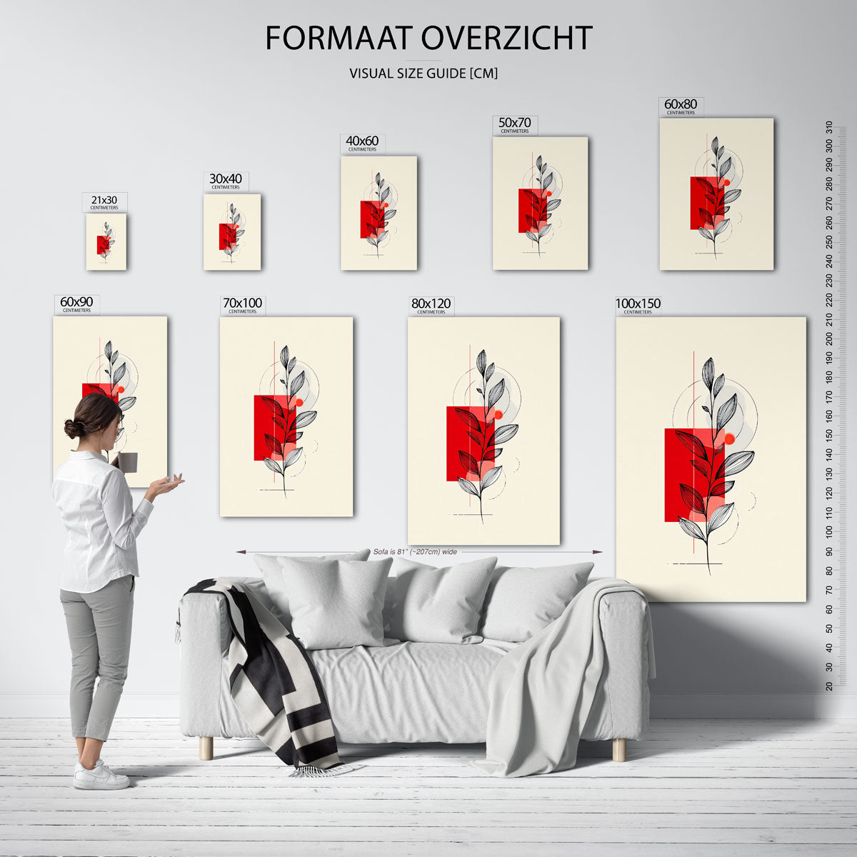 Minimalistische plant – staande muurposter met abstracte vormen