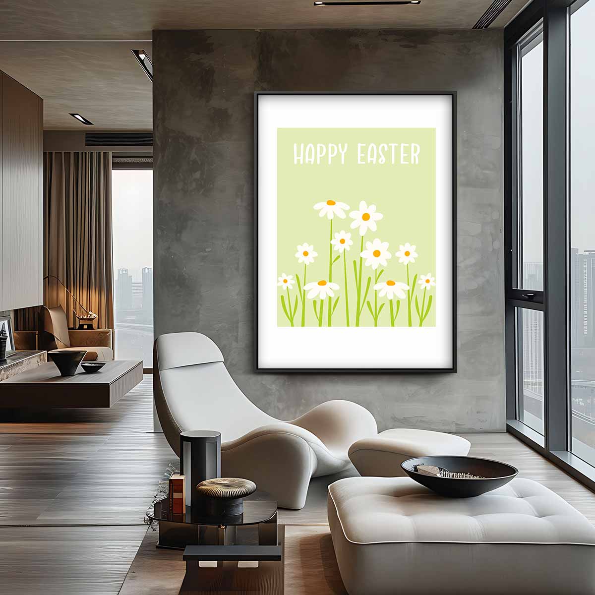 Lentebloemen met Paasgroet – staand kunstwerk voor modern interieur