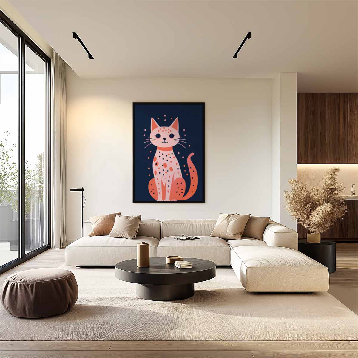 Vrolijke Kat Illustratie – staand kunstwerk voor modern interieur