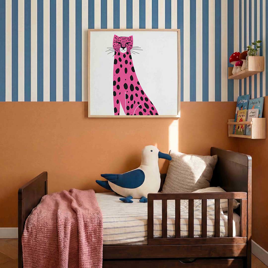 Roze luipaard – kids poster in vierkant formaat