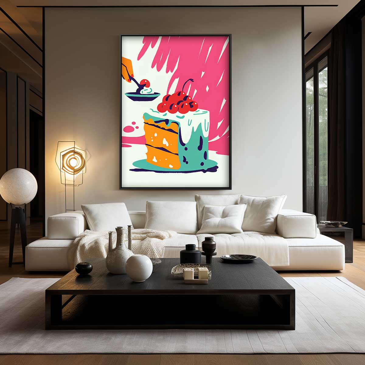 Speelse Taart Fantasie – kunstwerk met zwarte baklijst