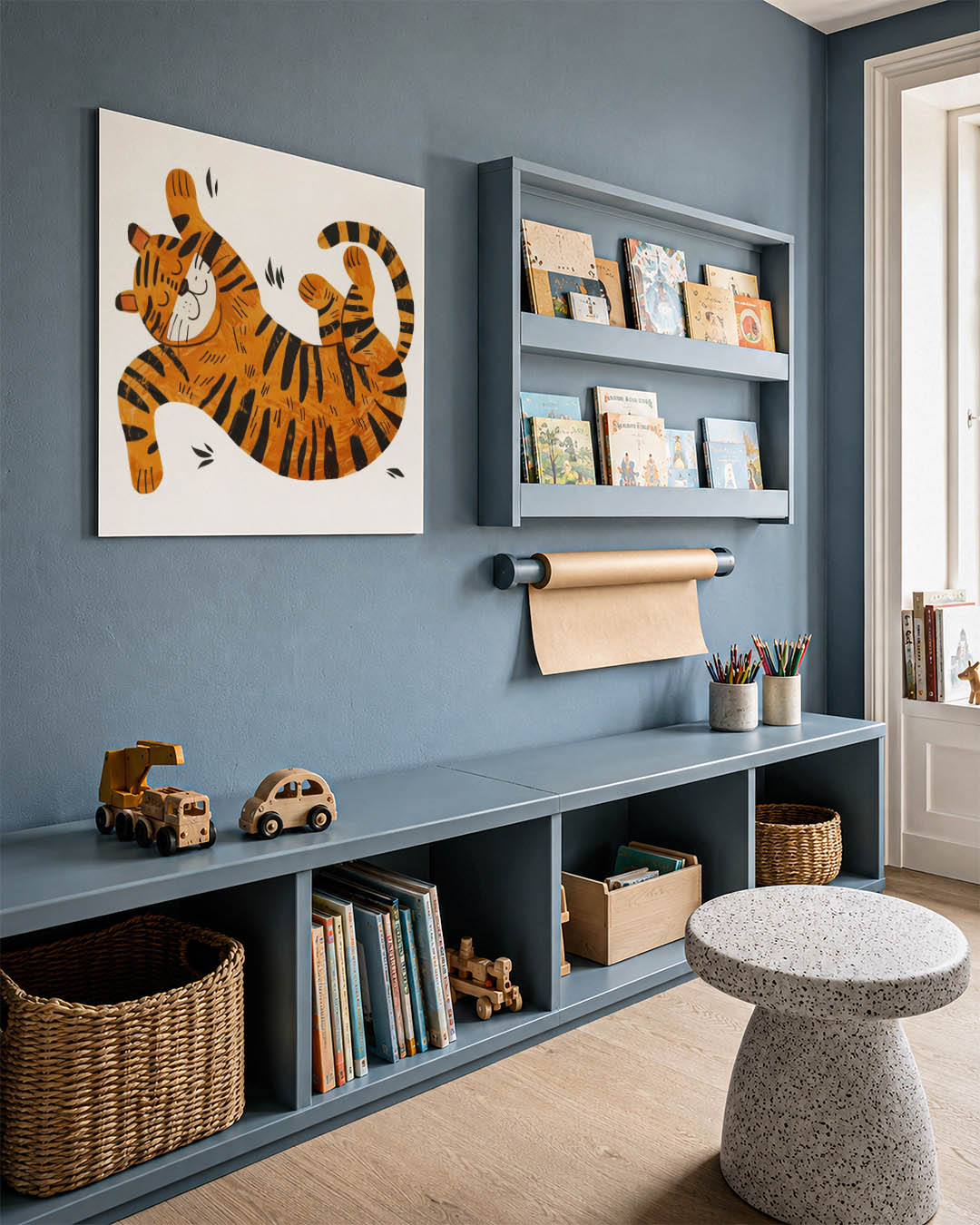 Speelse tijger illustratie kunstwerk – detailweergave – dit kunstwerk toont een tijger in speelse houding. De oranje en