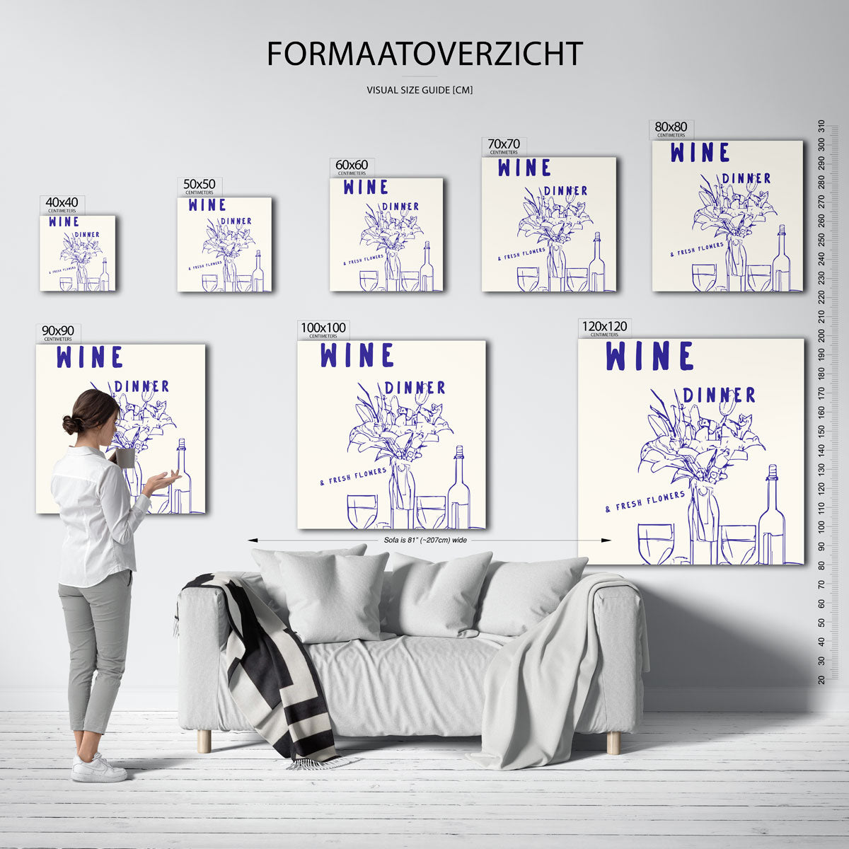 Wijn en bloemen – vierkante muurposter voor keuken of eethoek