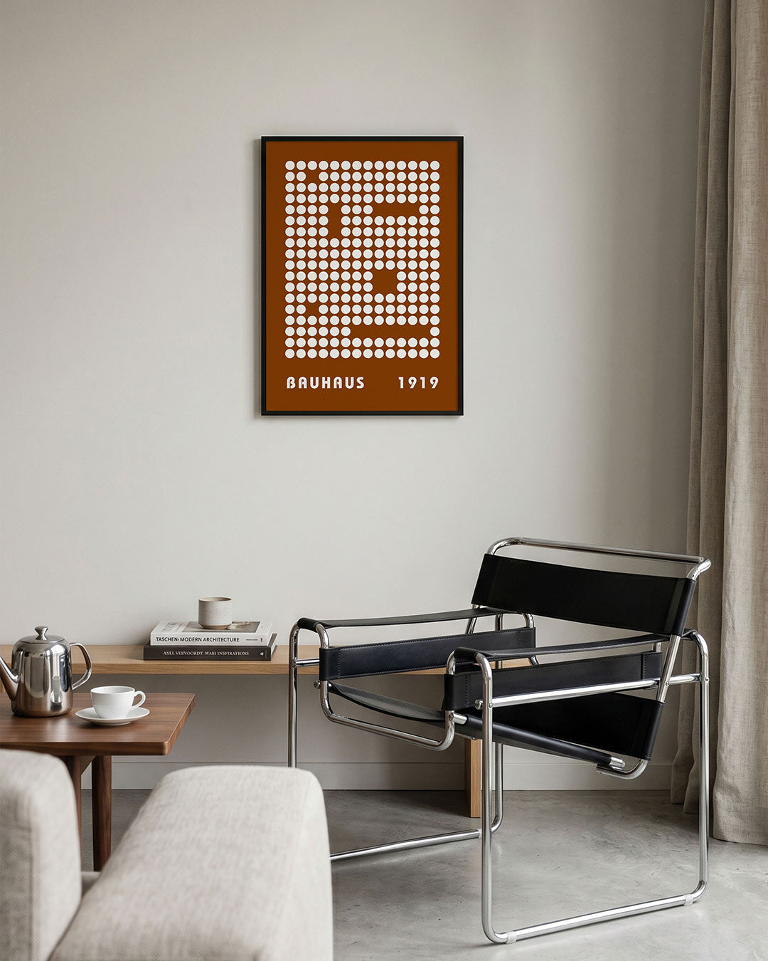 Cirkelpatroon en tekst – geometrische Bauhaus poster in staand formaat
