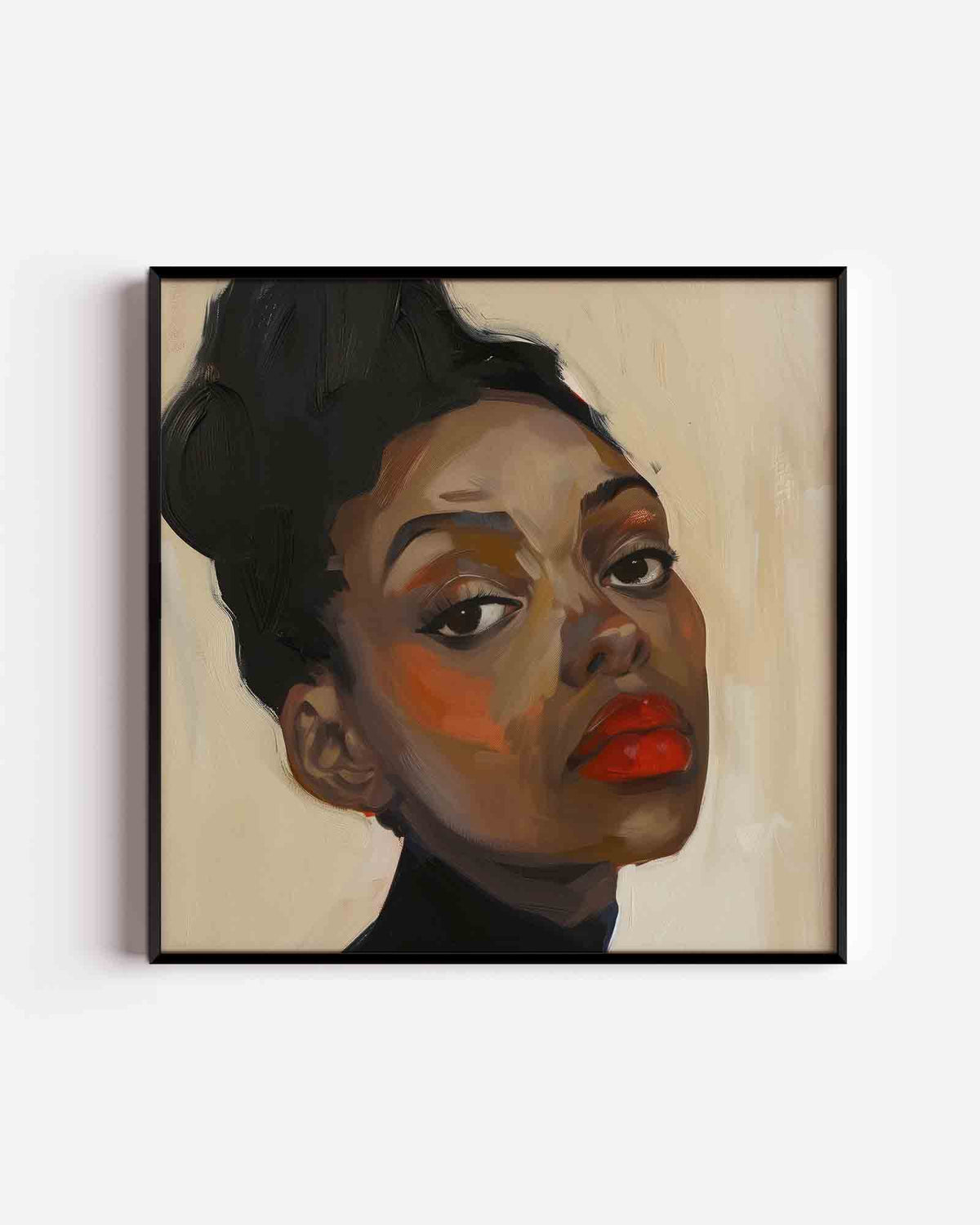 Portret met rode lippen – design vierkante poster als wanddecoratie