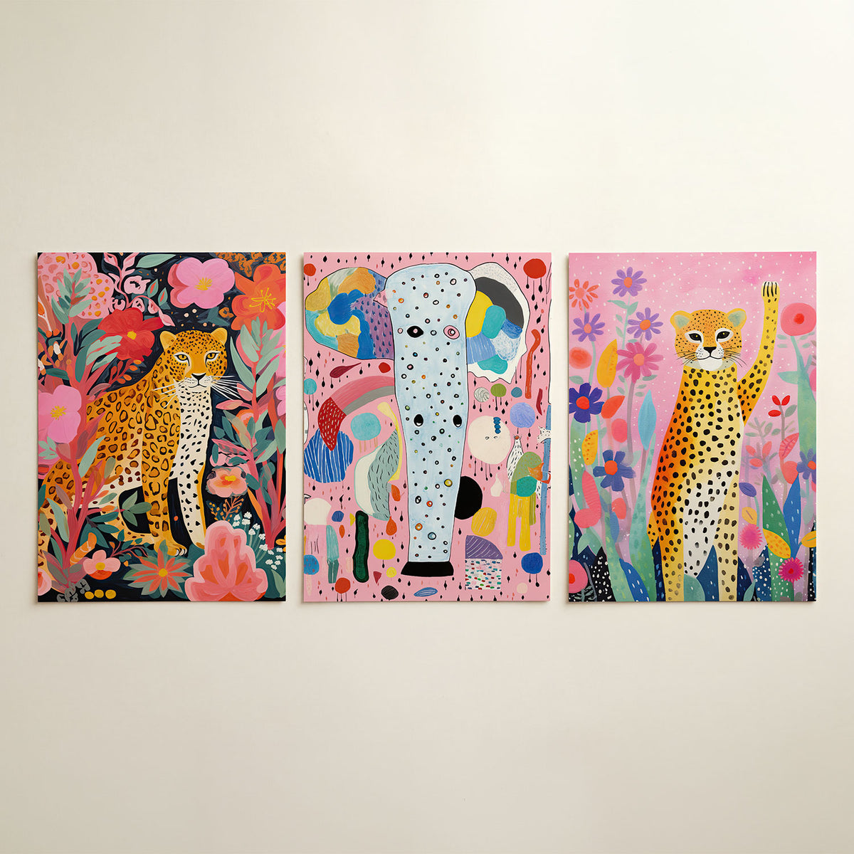Jungle vormenpracht driedelige posterset in interieur