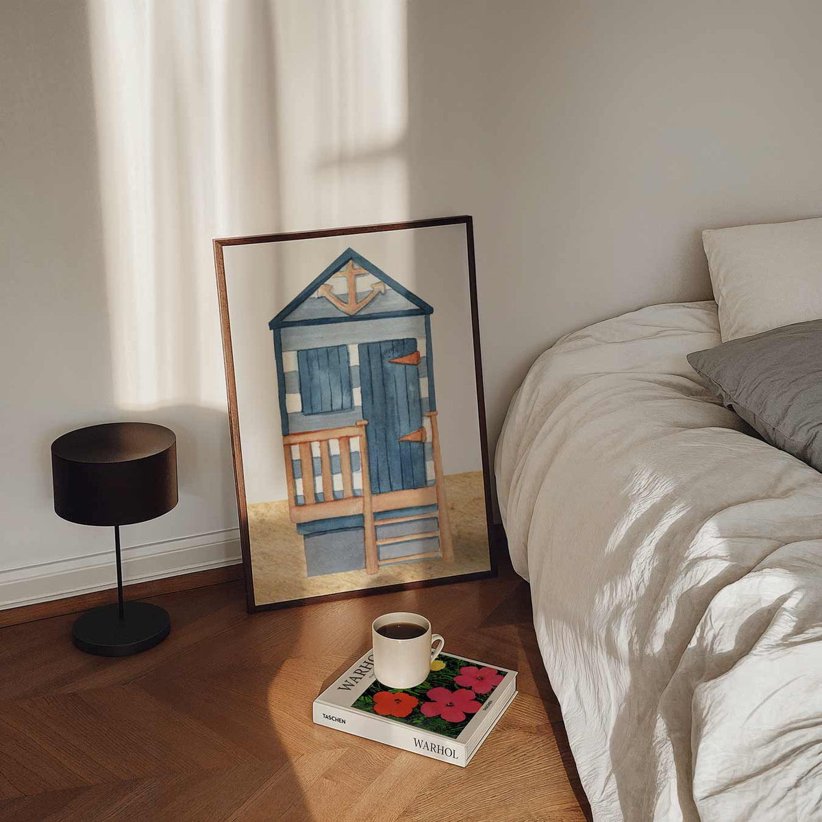 Strandhuisje Blauw – staande zeedieren wanddecoratie van WallArtistic